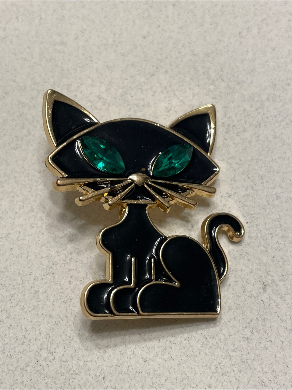 NWOT Women's Black Cat Enamel Crystal Green Eyed Brooch Pin - Picture 2 of 4